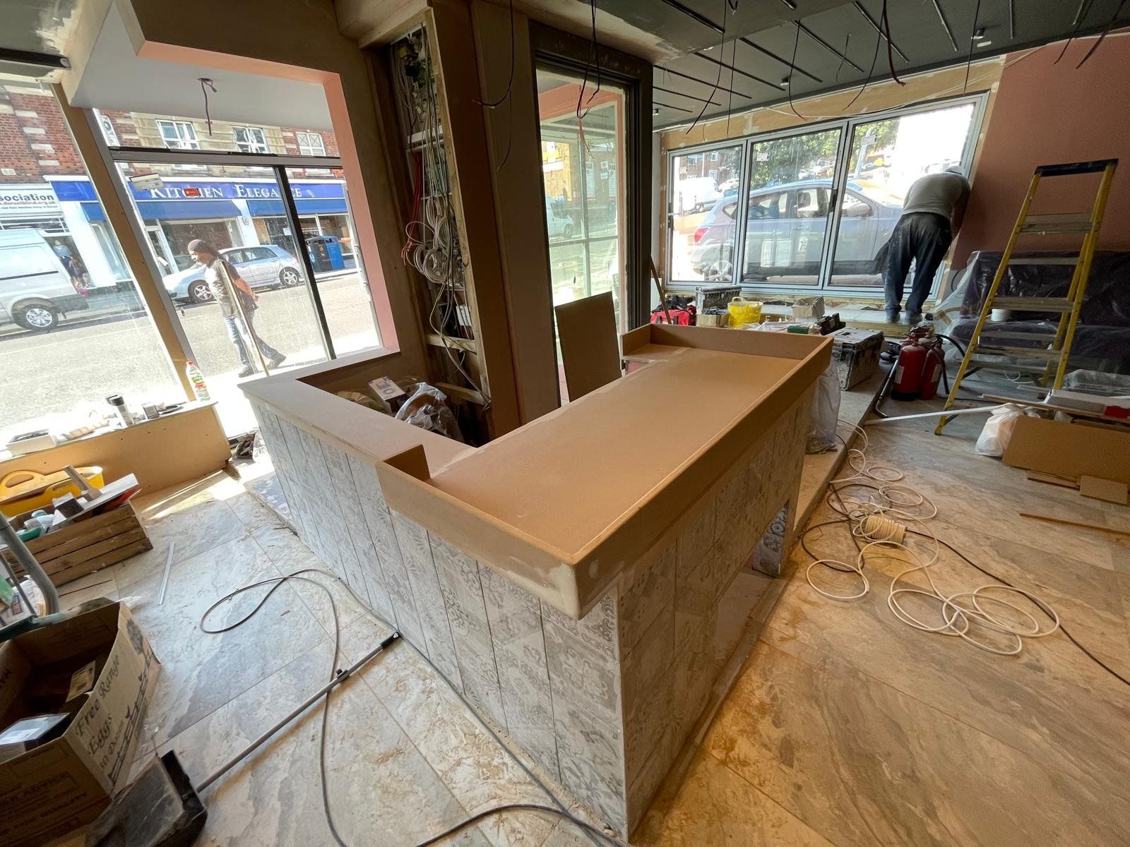 Bar counter being installed