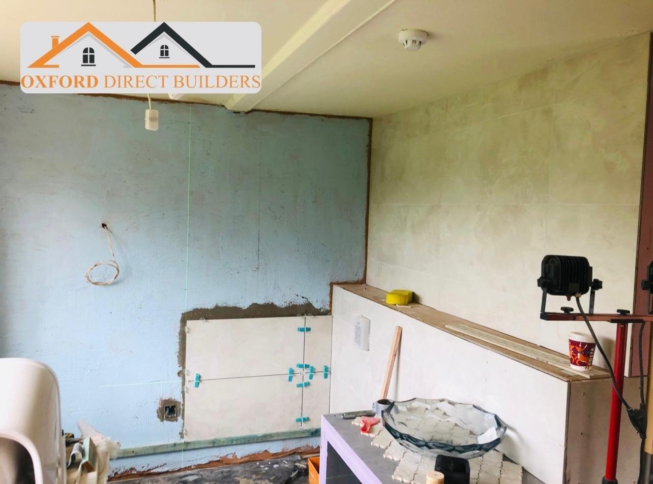 Bathroom renovation in progress showing wall preparation for tiling in Oxford